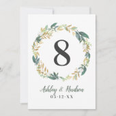 緑の金ゴールドフローラ結婚の表の番号 招待状 (正面)