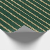 緑の金ゴールドブラシストロークのストライプ ラッピングペーパー (角)
