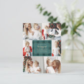 緑の金ゴールドプレイド非伝統的写真コラージュ シーズンポストカード (スタンド正面)