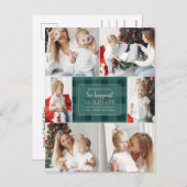 緑の金ゴールドプレイド非伝統的写真コラージュ シーズンポストカード (正面/裏面)