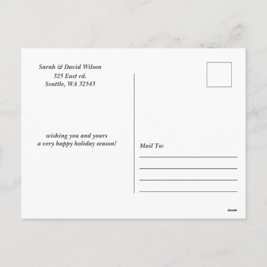 緑の金ゴールドプレイド非伝統的写真コラージュ シーズンポストカード (裏面)