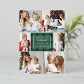 緑の金ゴールドプレイド非伝統的写真コラージュ 箔シーズンカード (立ち正面)