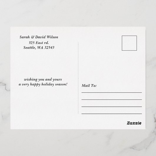 緑の金ゴールドプレイド非伝統的写真コラージュ 箔シーズンポストカード (裏面)