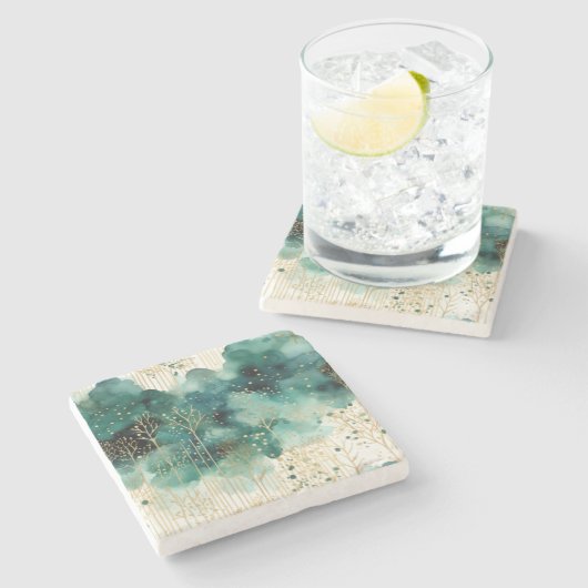緑の金ゴールドホワイトツリーズクリスマス ストーンコースター (横)