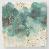 緑の金ゴールドホワイトツリーズクリスマス ストーンコースター (正面)