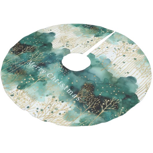 緑の金ゴールドホワイトツリーズクリスマス ブラッシュドポリエステルツリースカート (アングル)