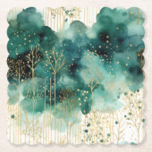 緑の金ゴールドホワイトツリーズクリスマス ペーパーコースター (正面)