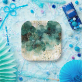 緑の金ゴールドホワイトツリーズクリスマス ペーパープレート (パーティー)