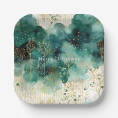 緑の金ゴールドホワイトツリーズクリスマス ペーパープレート (正面)