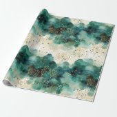 緑の金ゴールドホワイトツリーズクリスマス ラッピングペーパー (アンロールド)