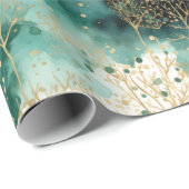 緑の金ゴールドホワイトツリーズクリスマス ラッピングペーパー (ロールコーナー)