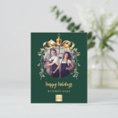 緑の金ゴールドボーブル写真ビジネスのクリスマスカード (スタンド正面)