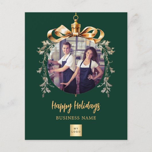 緑の金ゴールドボーブル写真ビジネスのクリスマスカード (正面)
