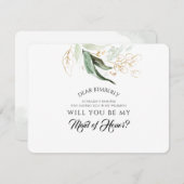 緑の金ゴールドメイド・オブ・オーナー(花嫁付き添い人)/ブライドメイド提案 招待状 (正面/裏面)