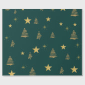 緑の金ゴールドモダン幾何シンプルクリスマスツリー ラッピングペーパー (フラット)