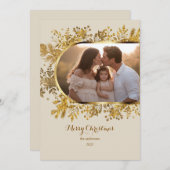 緑の金ゴールドモダンArch Scriptフォトクリスマス シーズンカード (正面/裏面)