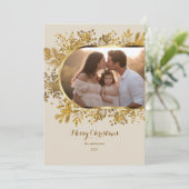 緑の金ゴールドモダンArch Scriptフォトクリスマス シーズンカード (スタンド正面)