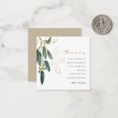 緑の金ゴールドユーカリの葉の水色ありがとう ノートカード (正面/裏面インサイチュ)