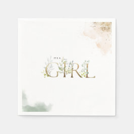 緑の金ゴールドユーカリ女の子の赤ちゃんシャワー スタンダードカクテルナプキン