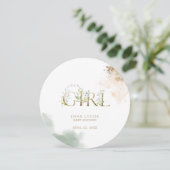 緑の金ゴールドユーカリ女の子の赤ちゃんシャワー 招待状 (スタンド正面)