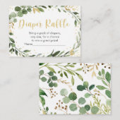 緑の金ゴールドユーカリ赤ちゃんシャワーおむつラッフル エンクロージャーカード (正面/裏面)