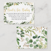 緑の金ゴールドユーカリ赤ちゃんシャワー本のリクエスト エンクロージャーカード (正面/裏面)
