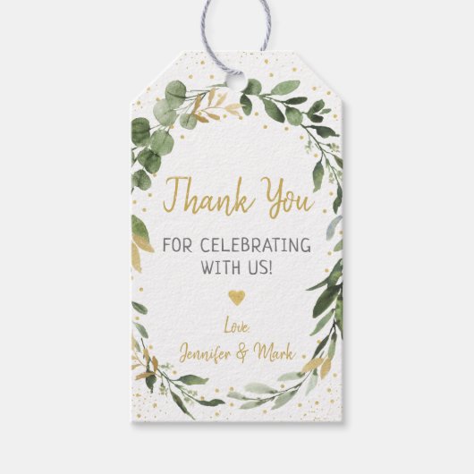 緑の金ゴールドユーカリ赤ちゃんシャワー ギフトタグ (正面)