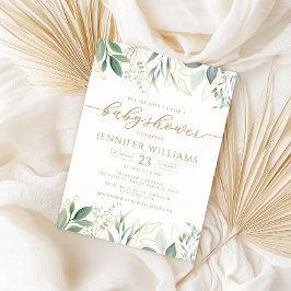 緑の金ゴールドユーカリ赤ちゃんシャワー 招待状