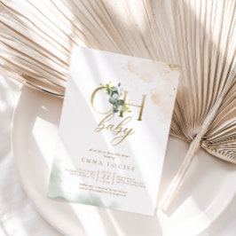 緑の金ゴールドユーカリOhベビーシャワー 招待状
