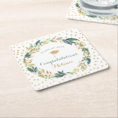 緑の金ゴールドリース卒業パーティーデコル スクエアペーパーコースター (アングル)