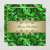 緑の金ゴールドリーフ企業のクリスマスパーティー 招待状 (正面/裏面)