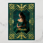 緑の金ゴールド仮装の写真キンセアニェラ 箔招待状