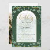 緑の金ゴールド写真ウェディング招待LeahG 招待状 (正面/裏面)
