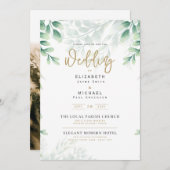 緑の金ゴールド写真ウェディング招待LeahG 招待状 (正面/裏面)