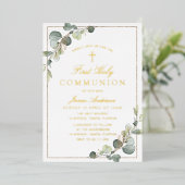 緑の金ゴールド初の聖餐式 箔招待状 (立ち正面)