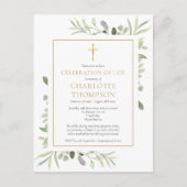 緑の金ゴールド十字追悼式招待状 案内ポストカード (正面)