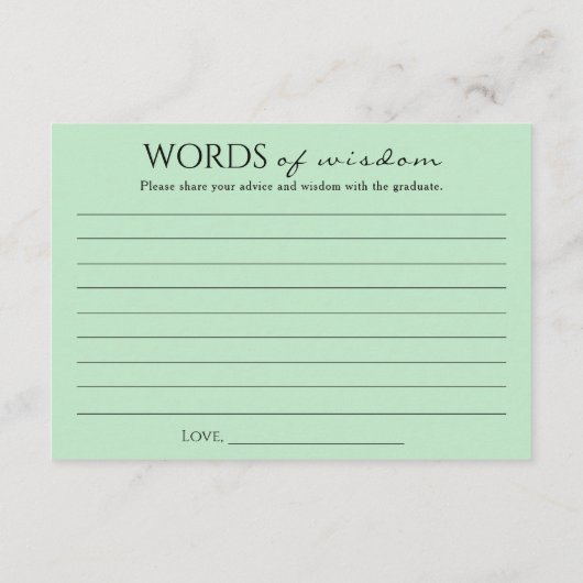 緑の金ゴールド大学院生の知恵の卒業 エンクロージャーカード (裏面)