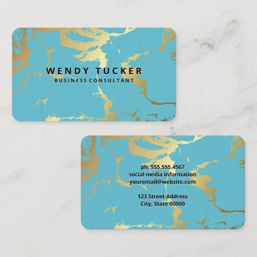 緑の金ゴールド大理石の斑点のある背景 名刺 (正面/裏面)