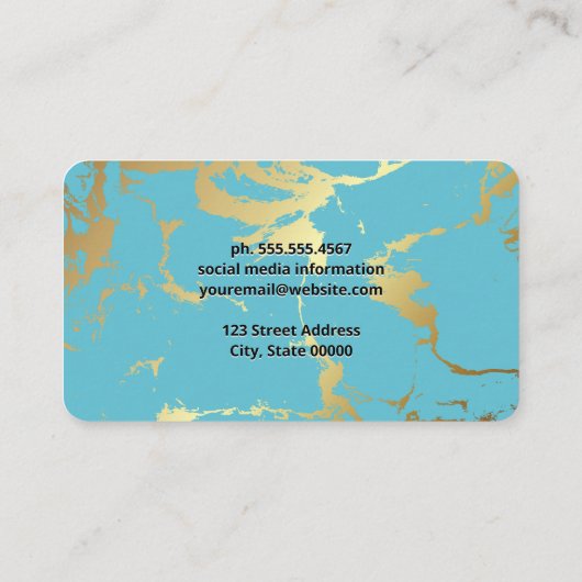 緑の金ゴールド大理石の斑点のある背景 名刺 (裏面)