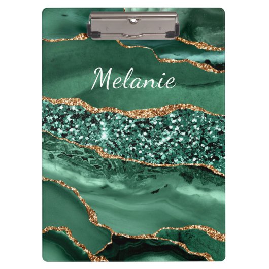 緑の金ゴールド大理石クリップボードと名前をカスタムする クリップボード (正面)