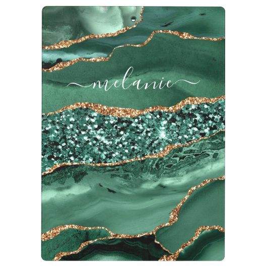 緑の金ゴールド大理石名前をカスタムするクリップボード クリップボード (裏面)