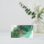 緑の金ゴールド大理石瑪瑙モノグラム初期ジオード 名刺 (スタンド正面)