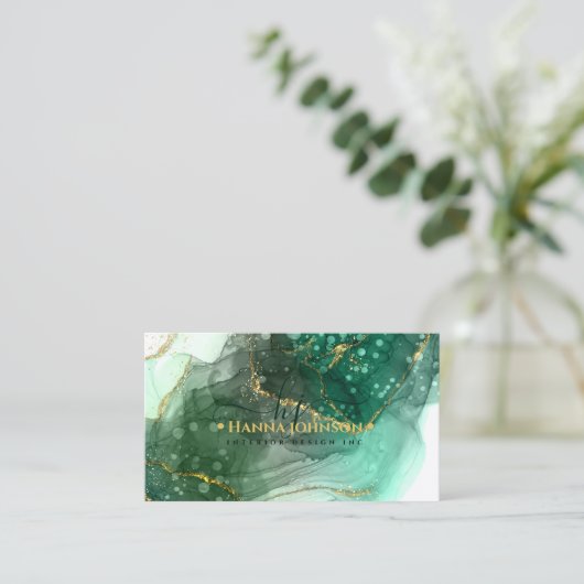 緑の金ゴールド大理石瑪瑙モノグラム初期ジオード 名刺 (スタンド正面)