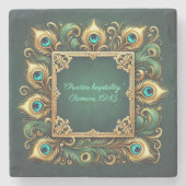 緑の金ゴールド孔雀フレームのカスタマイズ可能 ストーンコースター (正面)