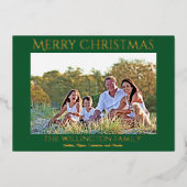緑の金ゴールド家族の写真メリークリスマス 箔シーズンカード (正面)
