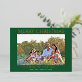 緑の金ゴールド家族の写真メリークリスマス 箔シーズンカード (立ち正面)