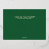 緑の金ゴールド家族の写真メリークリスマス 箔シーズンカード (裏面)