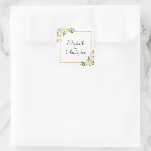 緑の金ゴールド幾何学的エレガントな結婚式フローラ スクエアシール (バッグ)