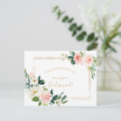 緑の金ゴールド幾何学的エレガントフローラ花嫁 インビテーションポストカード (スタンド正面)