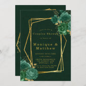 緑の金ゴールド幾何学的フローラカップルシャワー招待状 (正面/裏面)